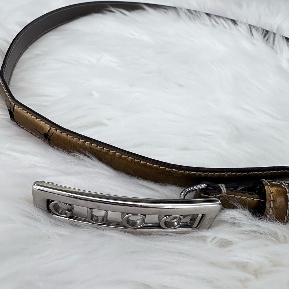 Gucci Olive Brown Leather women's Belt with Silver Logo Accent Buckle
